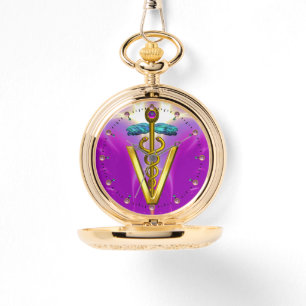 Montre SYMBOLE VÉTÉRINAIRE DE CADUCE D'OR / Fuchsia viole