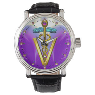 Montre SYMBOLE VÉTÉRINAIRE DE CADUCE D'OR / Violet
