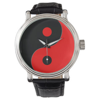Montre Symbole Yin Yang en rouge et noir