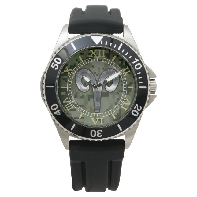 Montre SYMBOLE Zodiaque Aries Bois Cadran Camouflage (devant)