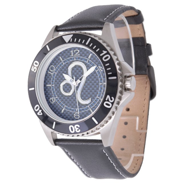 Montre Symbole Zodiaque Leo en argent Marine Cadran en fi (Incliné)