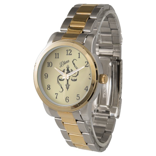 Montre SYMBOLE Zodiaque Libra Numéros noirs (Incliné)