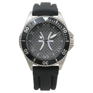 Montre Symbole zodiaque Pisces sur le cadran en fibre de 