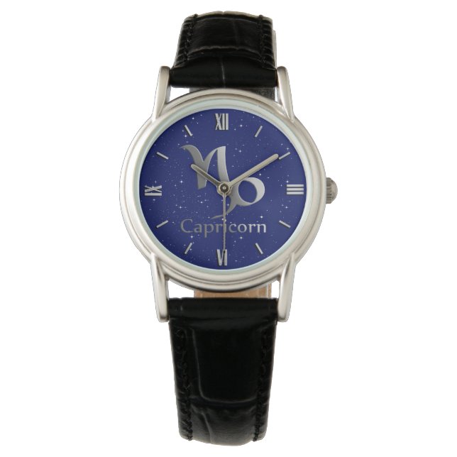 Montre Symbole zodiaque pour Capricorne sur Bleu profond  (devant)