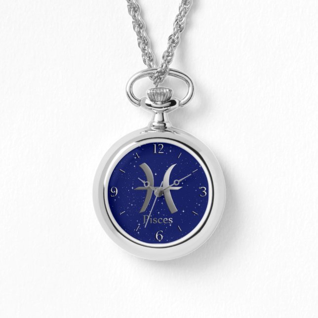 Montre Symbole Zodiaque pour les Poissons sur le bleu pro (Recto)