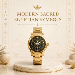 Montre Symboles Égyptiens Anciens Motif Luxe Or Noir
