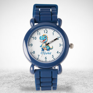 Montre T-rex dinosaure bleu mignon personnalisé
