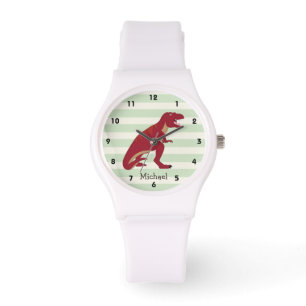 Montre T-Rex rouge sur Pastel Green Stripes