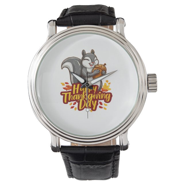 Montre T-shirt classique Bon thanksgiving mignon écureuil (devant)