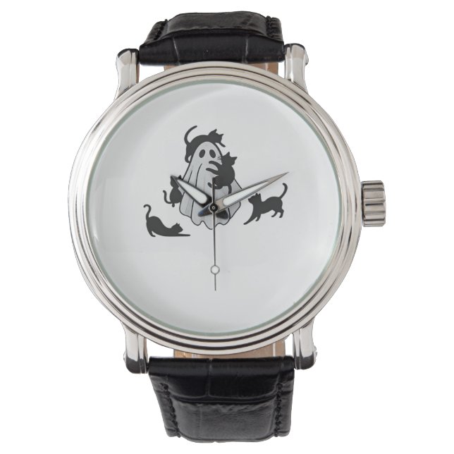 Montre T-shirt classique de chats noirs et fantômes (devant)