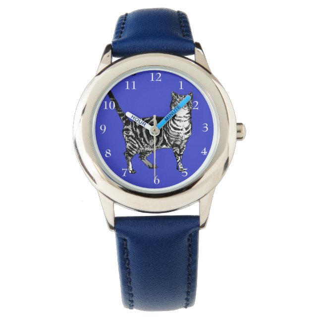Montre Tabby Chat Noir Blanc Chats Cute Marine Blue Girls (devant)
