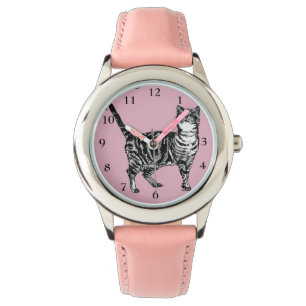 Montre Tabby Chat Noir Blanc Chats Cute Rose Girls Watch