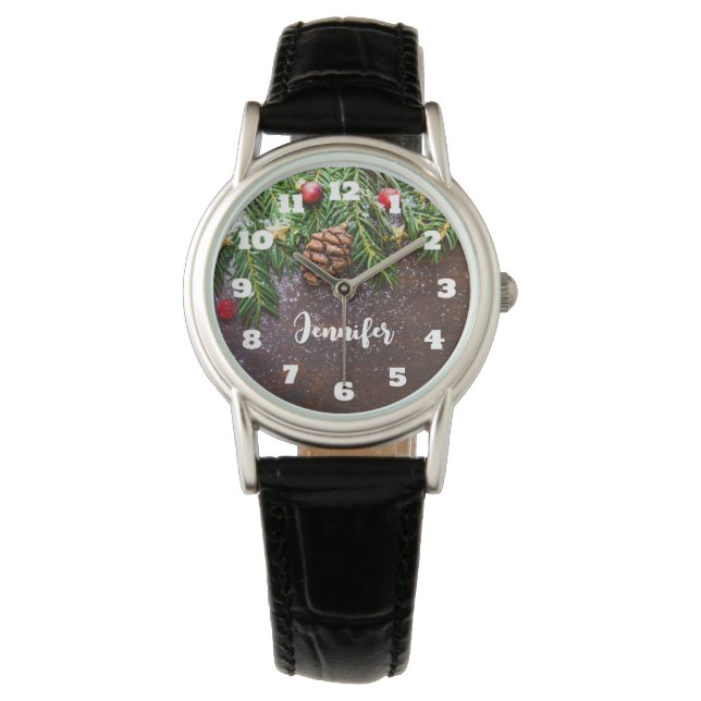 Montre Table de Noël rustique avec pin et neige (devant)