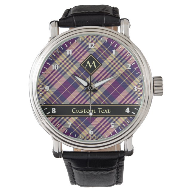 Montre Tartan mauve, or et bleu (devant)