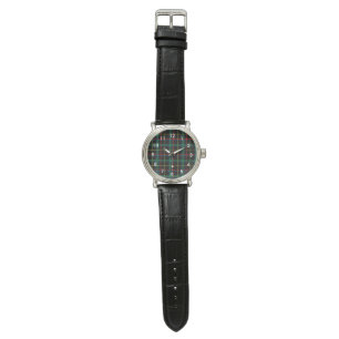 Montre Tartan plaid motif, vert et rouge,