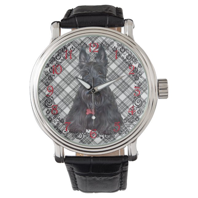 Montre Tartan Scottie noir et blanc (devant)