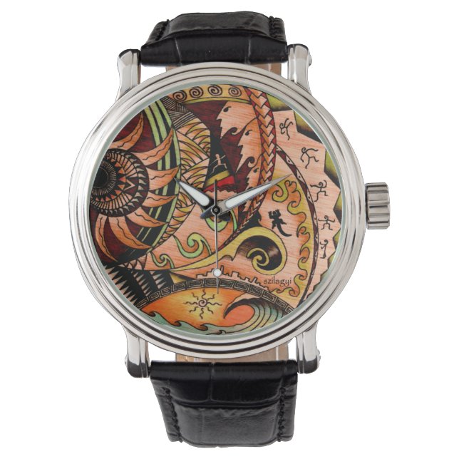 Montre tatouage Océanie en bois (devant)