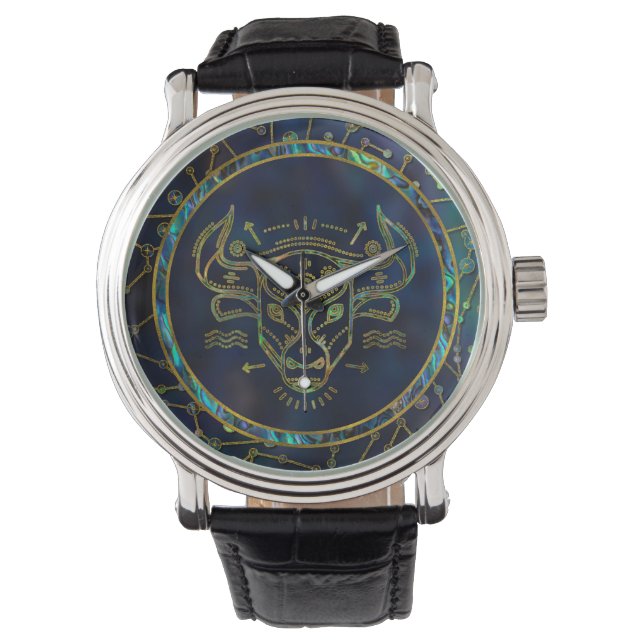 Montre Taurus zodiac Gold Abalone on Constellation (devant)