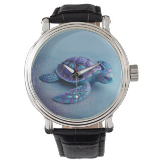 Montre Teal Blue Purple Turtle Colorful Sea Turtle