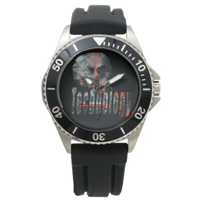 Montre Technologie Skull & Logo Mens Black Rubber Watch (devant)