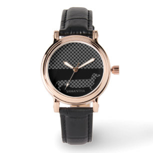 Montre Teckel de plaid sur le noir
