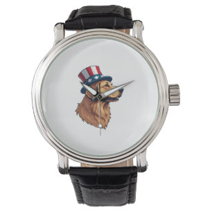 Montre Tee à crête diagonale Retriever doré patriotique