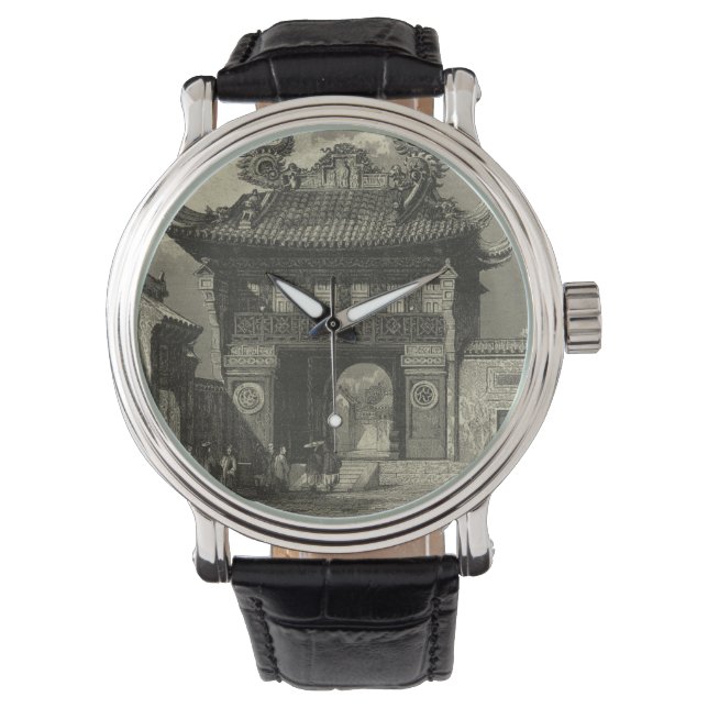 Montre Temple impérial asiatique en noir et blanc (devant)