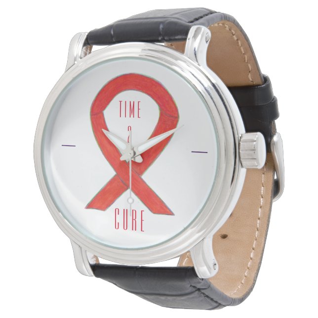 Montre Temps 2 Cure Red Awareness Ribbon Wrist Watch (Incliné)
