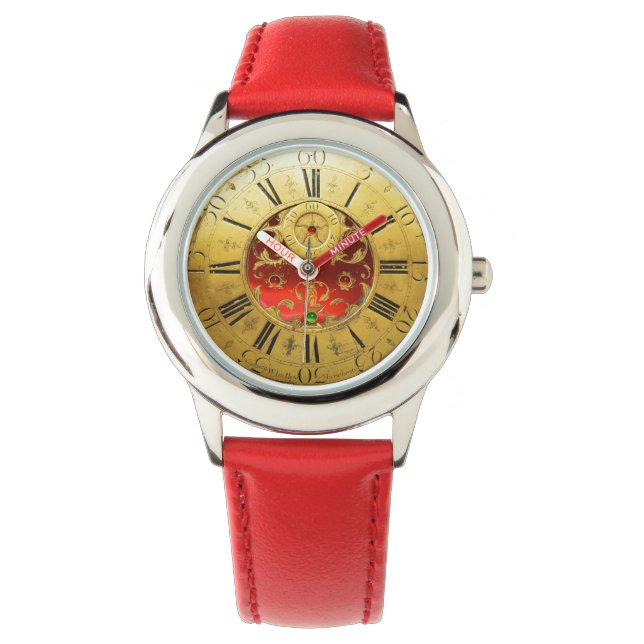 Montre TEMPS ANTIQUE Rouge Ruby pierres, Jaune or (devant)