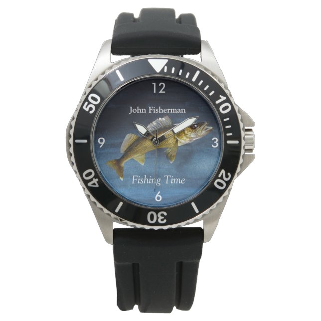 Montre "Temps De Pêche" Avec Walleye Pikeon Blue Watch (devant)