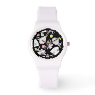 Montre Tennis Love Motif rose et noir