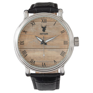 Montre Tête de cerf rustique Bois naturel Nom personnalis