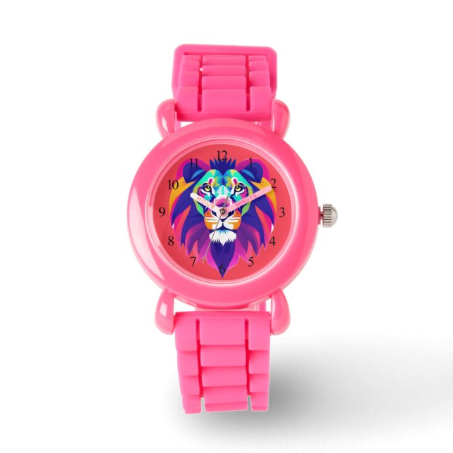 Montre Tête de lion géométrique colorée (Recto)