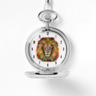 Montre Tête de lion Rasta rouge jaune vert dessin Jamaïqu