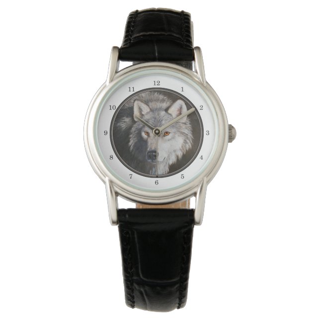 Montre Tête de loup de bois gris (devant)