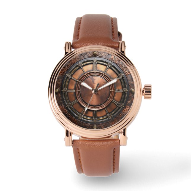 Montre Tête de temps en cuivre Steampunk (Recto)