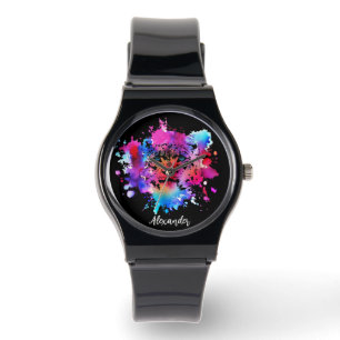 Montre Tête de tigre d'aquarelle personnalisée