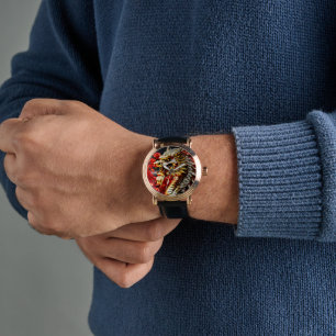 Montre Tête d'or du dragon à respiration par feu