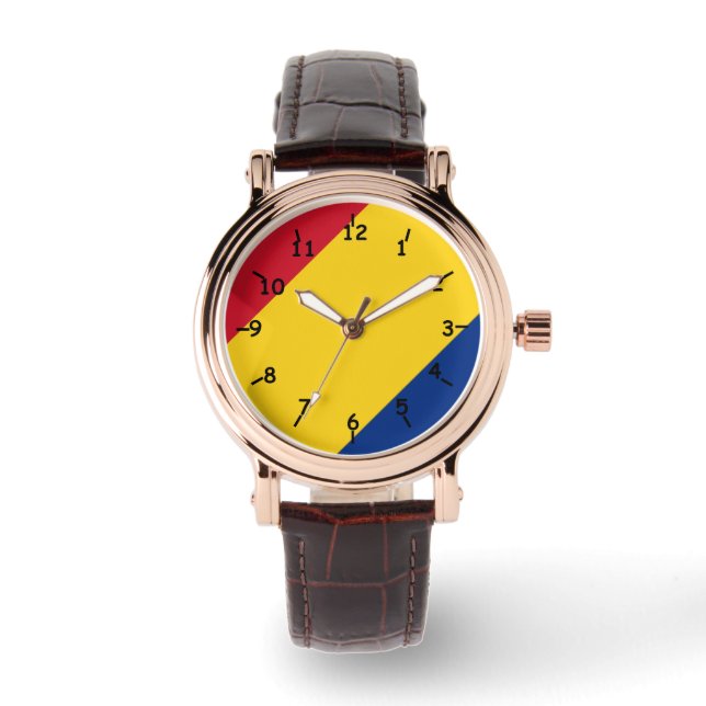 Montre Tête tripée rouge jaune et bleu (Recto)