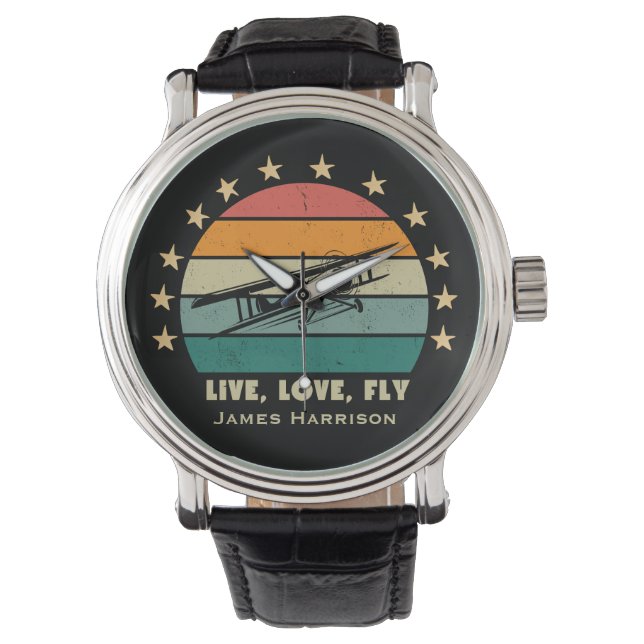 Montre Texte "Live Love Fly", Coucher de soleil rétros de (devant)