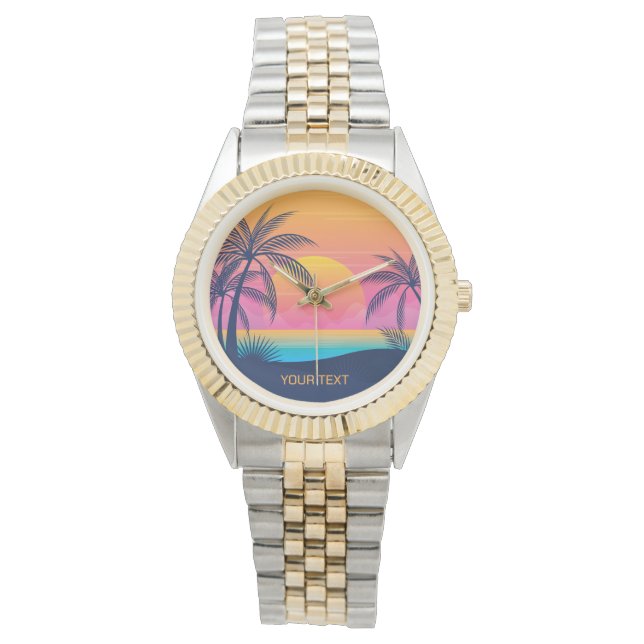 Montre Texte personnalisé Coucher de soleil sur l'île tro (devant)