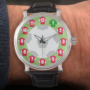 Montre Thème de football avec Chemises rouges et blanches