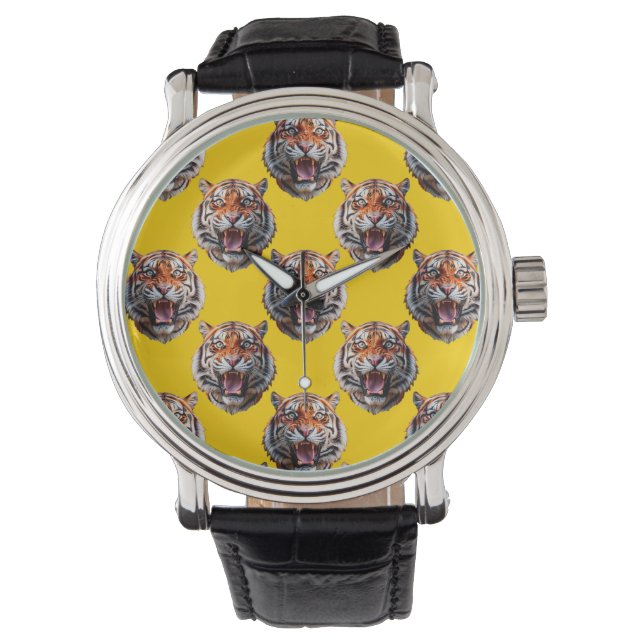 Montre Tiger Head Pattern Design Yellow  (devant)