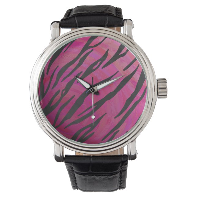 Montre Tiger rose chaud et noir (devant)