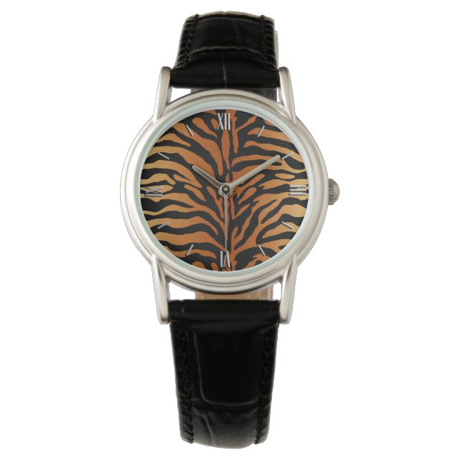 Montre Tiger Stripes Poster de animal, Ambre, Noir et Tan (devant)