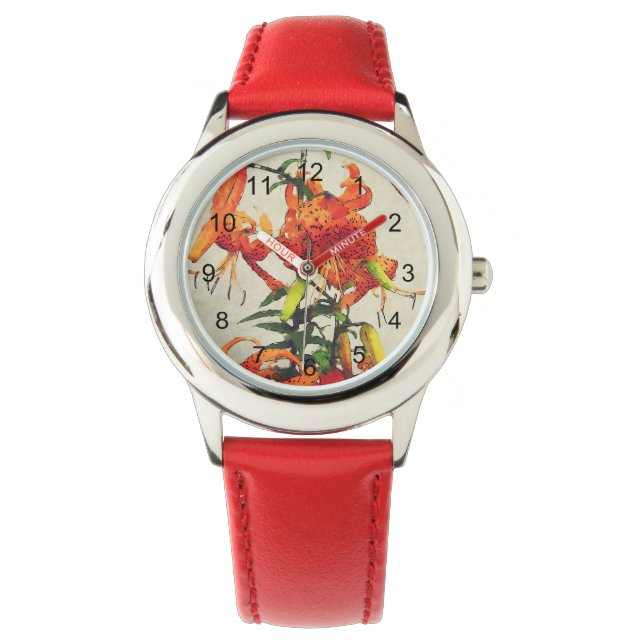 Montre Tigre d'Aquarelle orange Lily 1 (devant)
