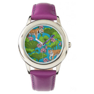 Montre Tigres dans l'étang rose lotus
