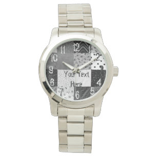 Montre Tissu patchwork de style vintage design noir blanc