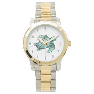 Montre tortue de mer peinte à l'aquarelle dessin animé bl