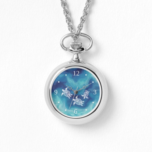 Montre Tortues blanches en chiffres de l'océan bleu (Recto)